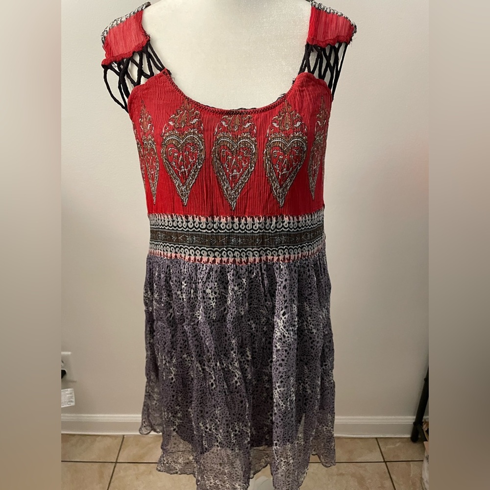 Free People Animal Print Heart Pattern Mini Lightweight Dress Size S
